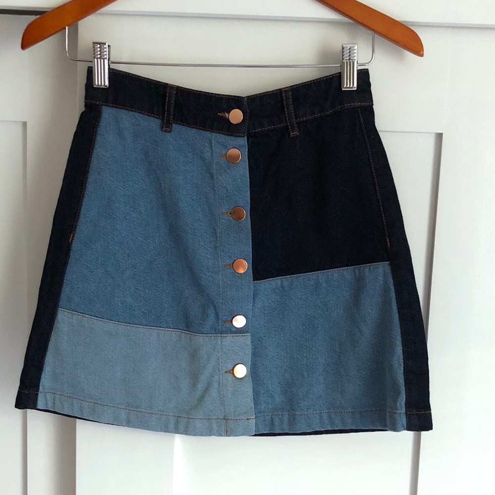 H&M color block denim skirt